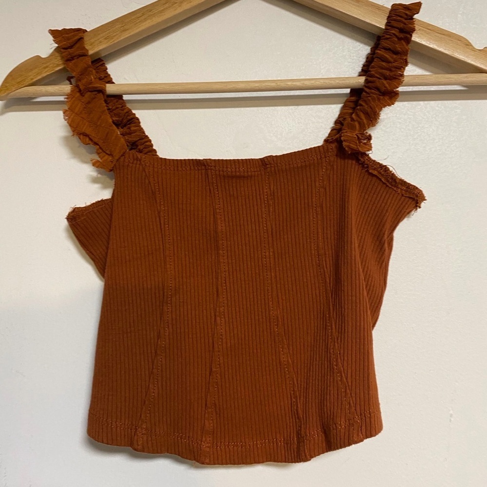 Urban Outfitters Ribbed Ruffle Strap Crop Tank – Rust – XS - Picture 3 of 7